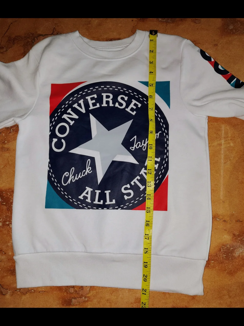 Converse Kids White Sweatshirt with Navy All Star Logo and Red & Teal    Size S